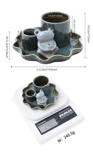 Ceramic frog incense burner set with lotus leaf tray for sage and Palo Santo holder