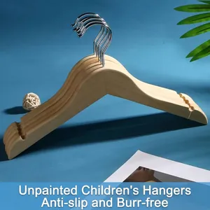 Natural solid wood hangers for baby and children's clothes with non-slip notches