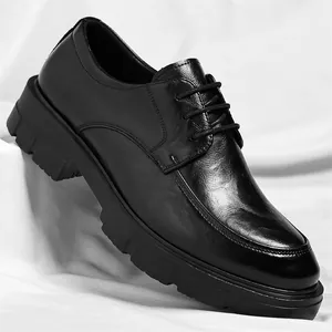 Chaussures en Cuir à Talonnette Invisible pour Hommes Semelle Épaisse Business Formel Chaussures de Ville à Lacets Mode Coréenne Antidérapant Chaussures de Bureau