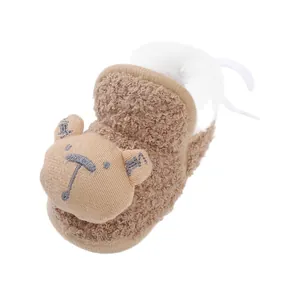 Thickened warm fleece baby winter booties with cute bear design for 3-12 months infants