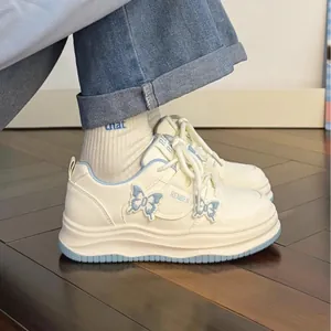 Girls Butterfly Platform White Shoes Breathable Synthetic Leather Casual Student Sneakers Kids Sweet Footwear Rubber Sole