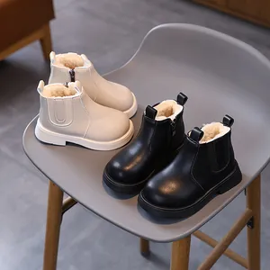 Botas Martin de Invierno para Niñas 2025 Nuevo Estilo Coreano Botas de Algodón Cálidas para Niños Botines de Cuero
