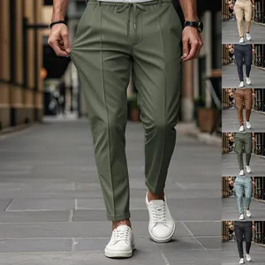 Men's slim-fit drawstring casual business trousers available in various solid colors
