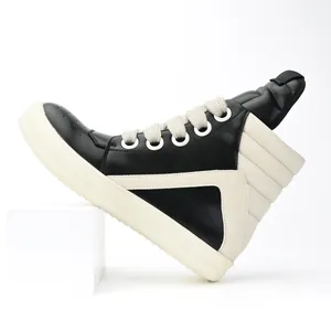 Side view of men's high-top leather sneakers with chunky laces and thick platform soles