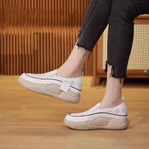 Zapatos Casuales de Plataforma Calados para Mujer Zapatillas Blancas Retro Transpirables de Malla con Aumento de Estatura