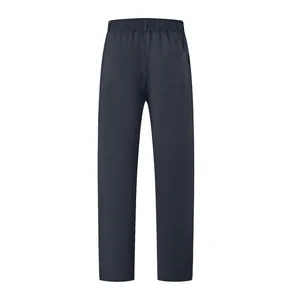 Back view of men's dark blue business casual slim fit trousers with back pocket.
