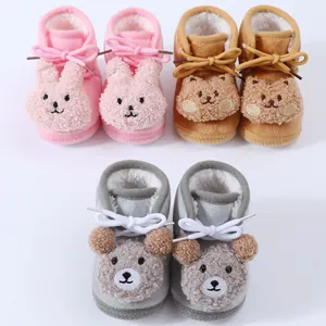 Baby Winter Warm Fleece Shoes 0-1 Year Old Infant Soft Sole Prewalker Shoes Cute 3D Cartoon Animal Rabbit Bear Indoor Floor Socks Shoes