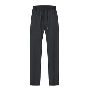 Detailed front view of men's minimalist solid color business casual drawstring pants