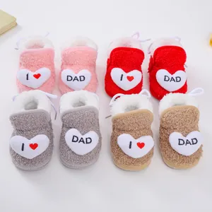 Baby Kleinkind Winter Warm Lauflernschuhe I Love Dad Herz Bestickt Fleece Gefüttert Rutschfest Weiche Sohle Babyschuhe