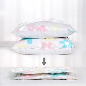 Vacuum storage bags showing before and after compression for clothes organization