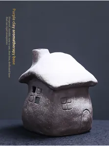 Handcrafted house shaped purple clay aromatherapy incense burner for sage and palo santo