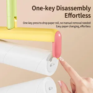 Sticky lint roller with one-key disassembly for easy paper roll replacement