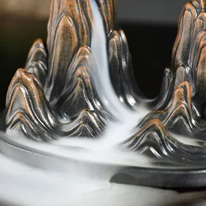 Mountain landscape backflow incense burner with resin waterfall smoke effect for home decor