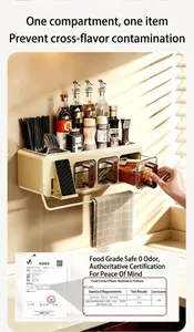 Wall-mounted multi-grid seasoning rack and organizer for kitchen spice storage.