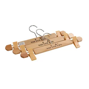 Hosenbügel aus Massivholz mit verstellbaren rutschfesten Clips Metallhaken Natur-Finish langlebiger Kleiderschrank-Organizer