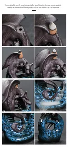 Detailed macro views of European dragon backflow incense burner with kiln-changed blue glaze