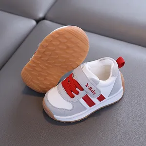 Toddler non-slip soft sole breathable mesh sneakers with red laces for ages 1-3