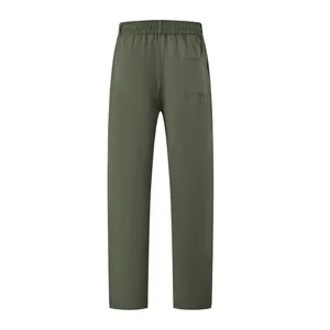 Detailed back view of men's olive green casual pants featuring an elastic waistband and pocket