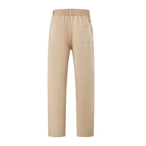 Detailed back view of men's casual khaki pants with elastic waistband and single pocket
