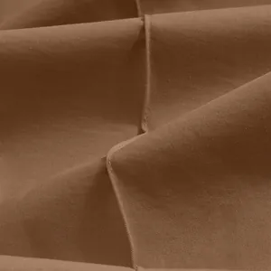 Close-up of premium brown twill fabric texture and stitching for men's trousers