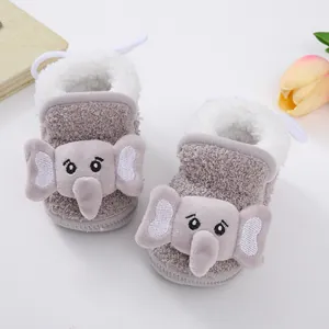 Soft fleece baby booties with cute cartoon elephant design for winter warmth