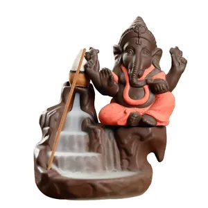Purple sand Ganesha backflow incense burner with waterfall smoke effect for home decor