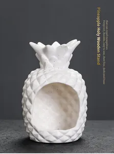Gedetailleerd overzicht van een witte keramische ananas wierookbrander en houder