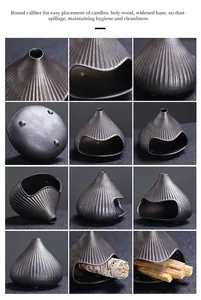 Detailed multi-angle views of Mount Fuji ceramic incense burner for sage and holy wood