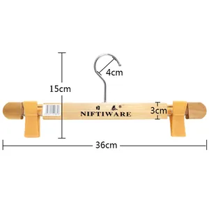 Hosenbügel aus Massivholz mit verstellbaren Clips und Größenangaben 36cm