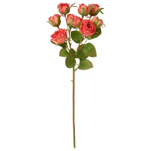 Realistic 8-head artificial rose branch with oil painting burnt edge for home decor