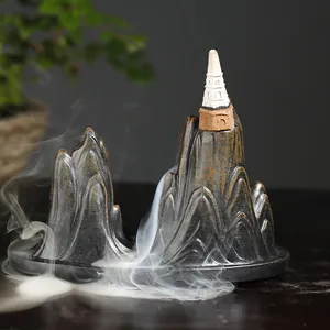 Decorative mountain waterfall resin backflow incense burner for zen home decoration