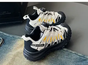 Scarpe da corsa in mesh per bambini con fibbia rotante in elegante bianco nero giallo