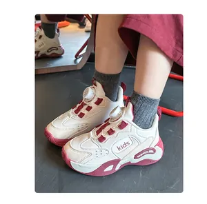 Detail view of pink and white breathable girls sports shoes with adjustable dial buckle