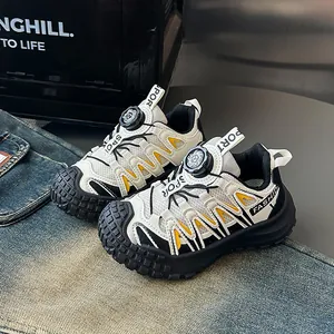 Sneaker in mesh per bambini con fibbia rotante, scarpe da corsa leggere e trendy