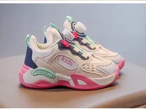 Detailed view of breathable girls' sports shoes with rotary buckle system