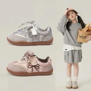 Zapatillas Casuales de Gamuza con Lazo para Niñas Suela Blanda Primeros Pasos Otoño Nuevo Estilo Coreano Transpirables