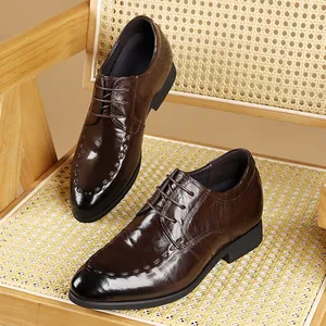 Men Sheepskin Business Dress Shoes Hidden Height Increasing Formal Derby Shoes Wedding Banquet Stitched Leather Footwear