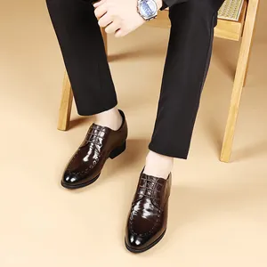 Men's formal business leather shoes with height-increasing sole in dark brown