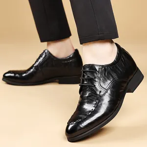 Black sheepskin men's elevator dress shoes for formal business or wedding occasions