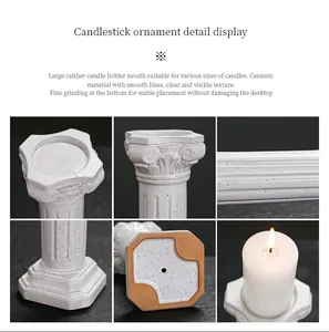 Detailed view of white ceramic Roman column candle holder showing texture and base