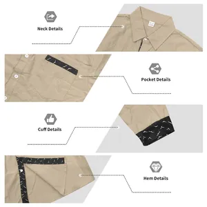 Vues détaillées de la chemise en lin beige pour homme avec motifs oiseaux aux poignets
