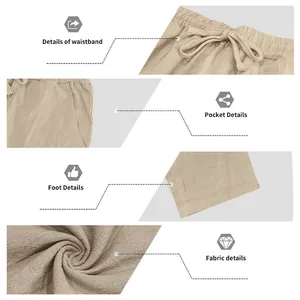 Vues détaillées du pantalon décontracté en lin pour homme avec taille et tissu