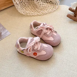 Girls Floral Embroidery Mesh Sports Shoes Baby Soft Sole Fashionable Lightweight Children Casual Sneakers Korean Style