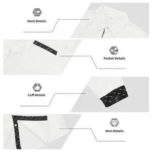 Vues détaillées du col, de la poche, du poignet et de l'ourlet d'une chemise en lin