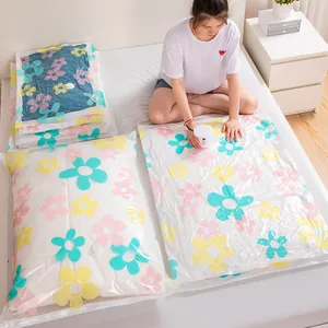 Floral vacuum storage bag set with electric pump for efficient clothes and bedding organization