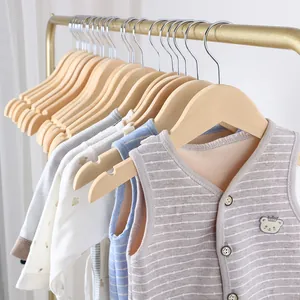 Premium natural wooden hangers for baby and children's clothing with anti-slip notches
