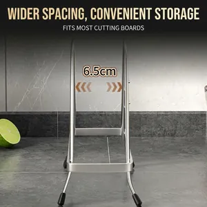 Detail of stainless steel cutting board rack with 6.5cm wide spacing for storage
