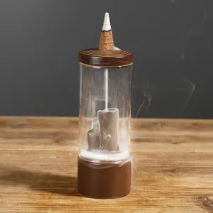 Bruciatore d'incenso a riflusso in ceramica e vetro con fumo e copertura antivento