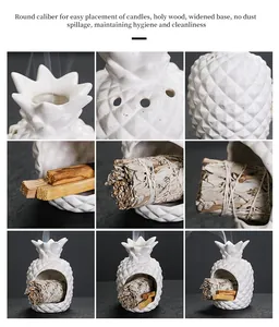 Details van witte keramische ananas wierookbrander voor palo santo en salie