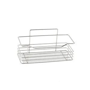 Detailed view of wall-mounted stainless steel storage rack for bathroom and kitchen use